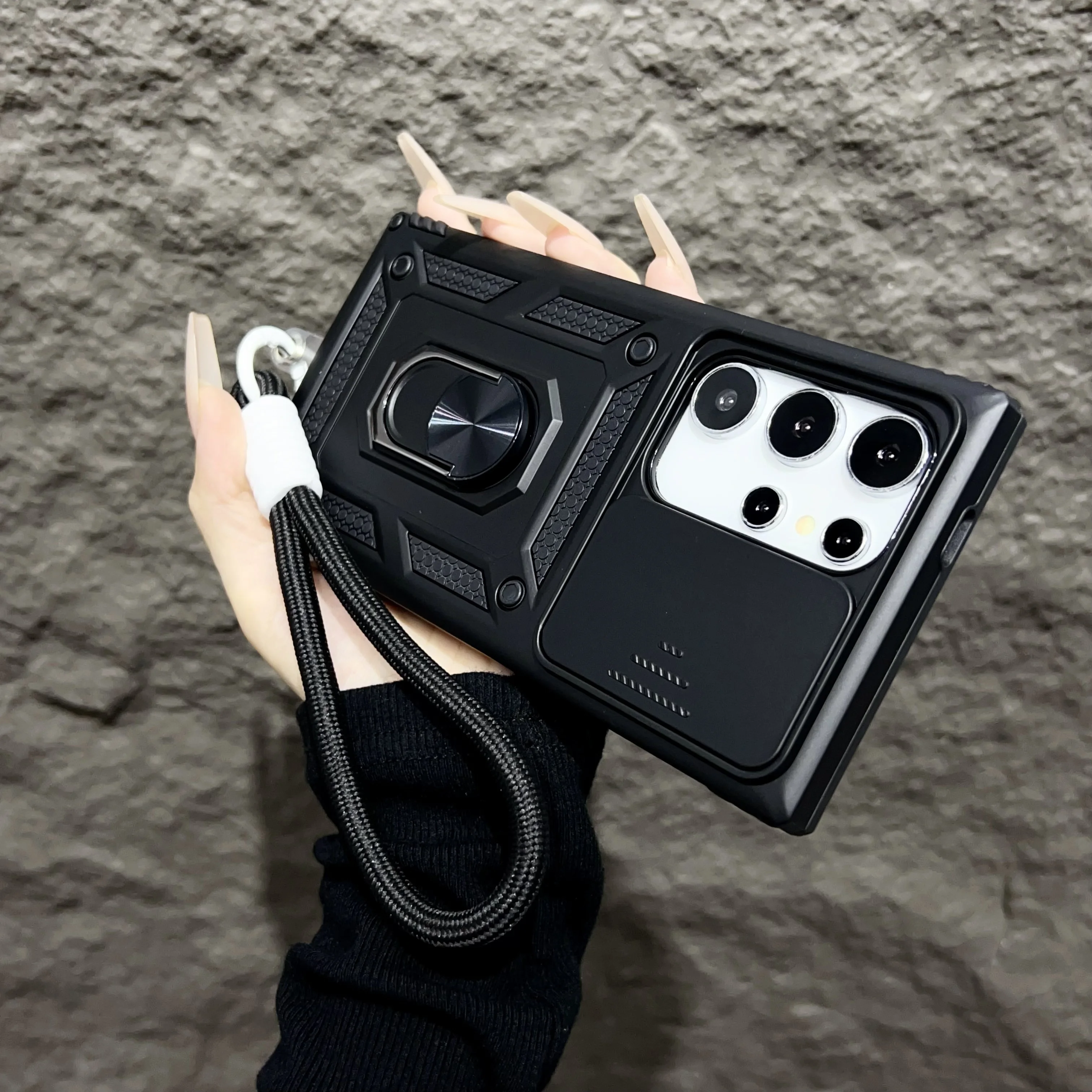 Magnetic Armor Bracket Case with Lanyard and Slide Camera Protector - Shockproof Cover