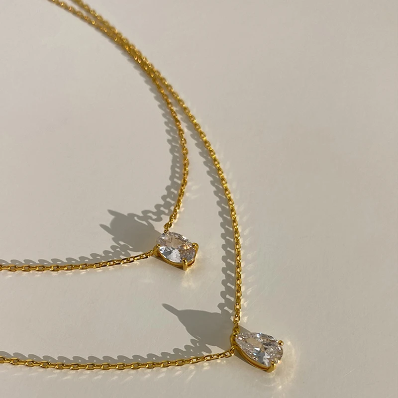 Ins minimalist ische kleine Wasser tropfen ovale Anhänger Halskette Edelstahl 18 Karat Gold Farbe Zirkonia Kragen Halskette Mode Geschenk – Detail 1