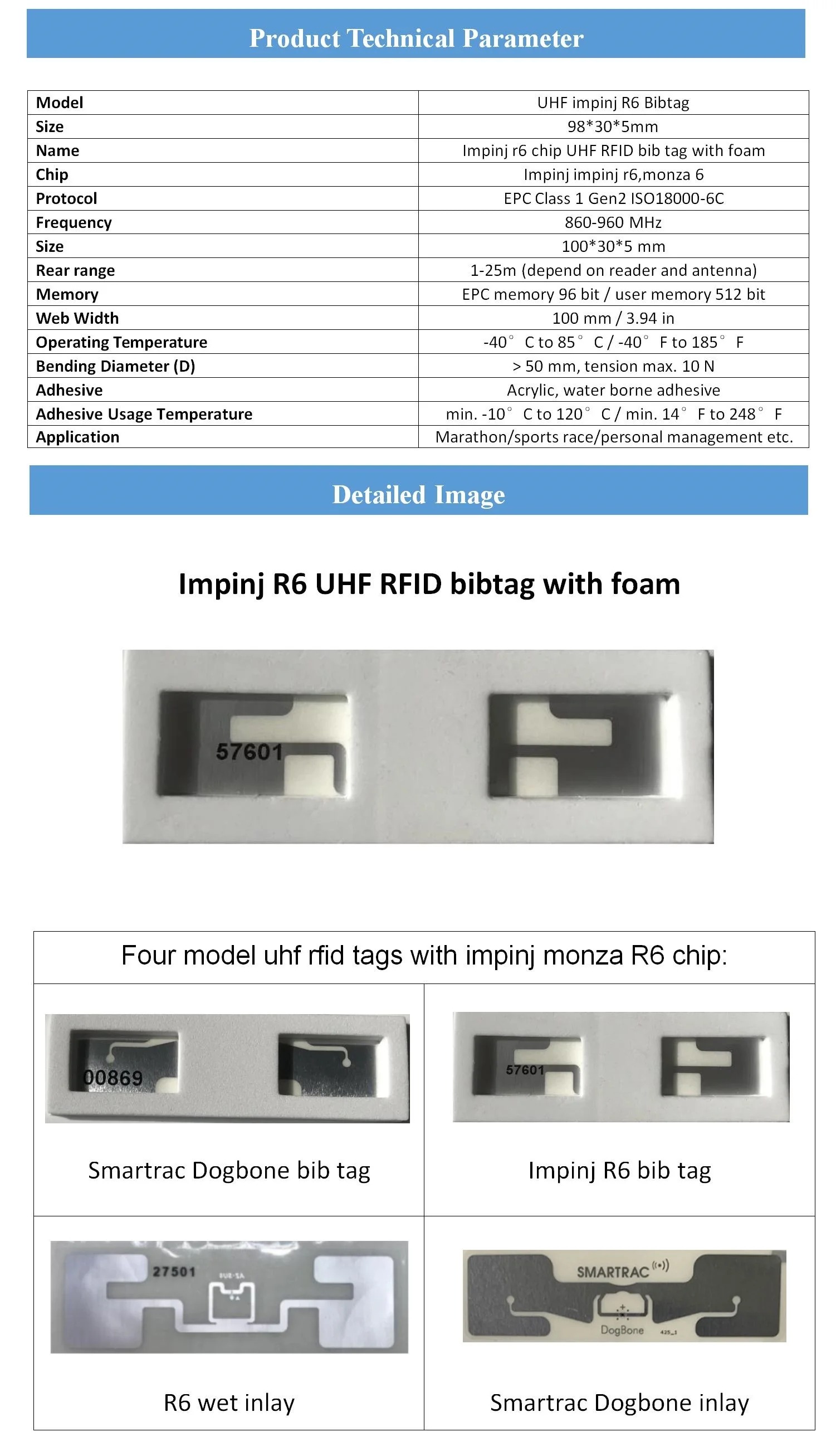 Corrida, ISO18000-6C, Impinj Monza R6, RFID UHF, 200 pcs