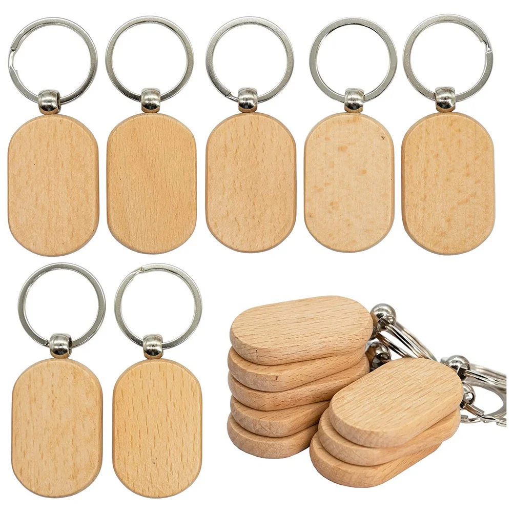 

20 Pcs Blank Wooden Tag Key Diy Wood Keychains Key Wood Engraving Blanks