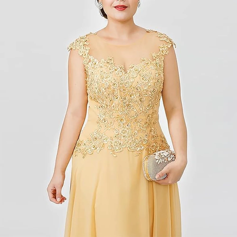 Cap Sleeves Mother of The Bride Dresses A Line Formal Evening Gown Applique Lace Wedding Guest Dress Scoop Neck