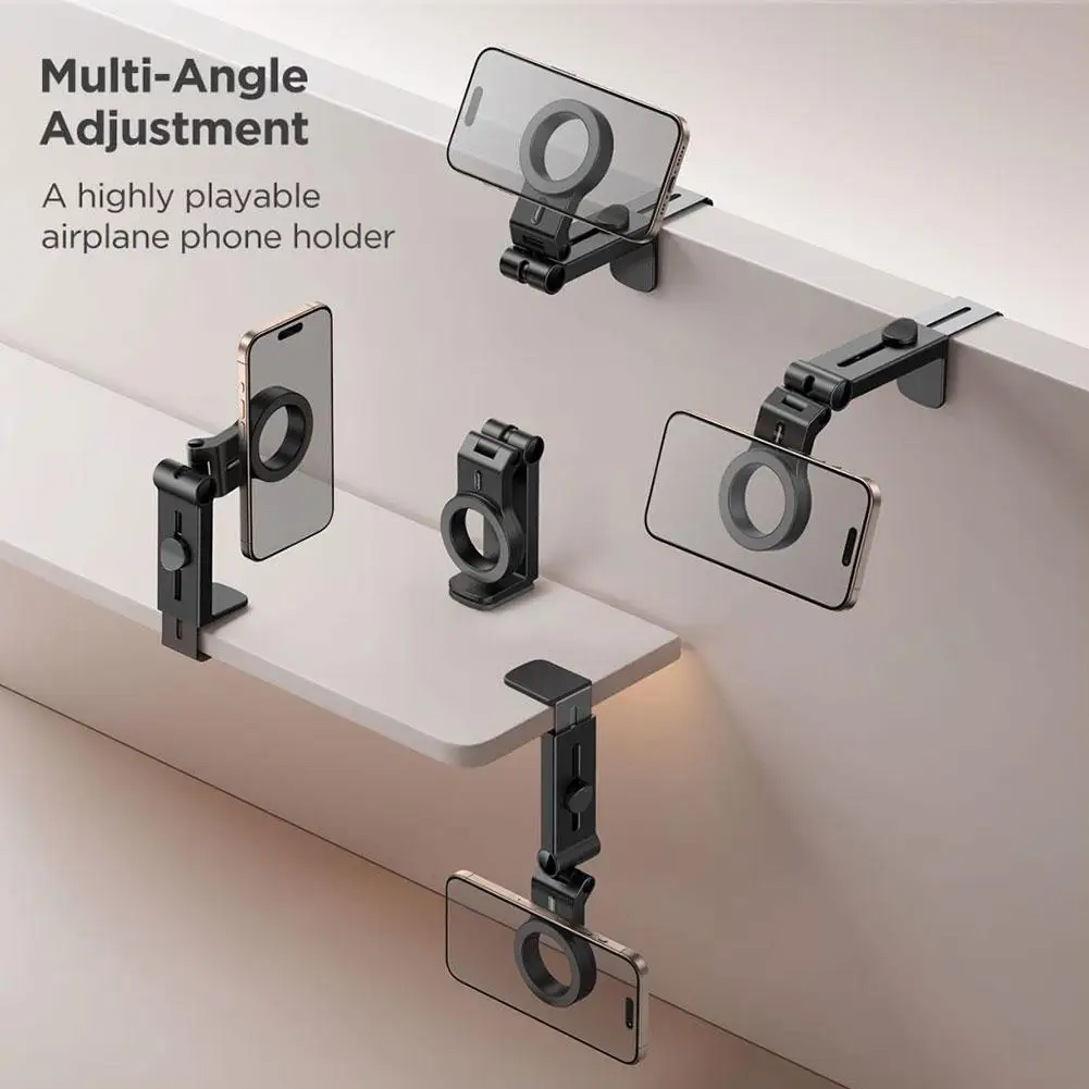 Magnetic Cell Phone Holder 360° Rotation Adjustable Foldable Portable for Airplane Backrest Tray Desktop Bedroom Kitchen