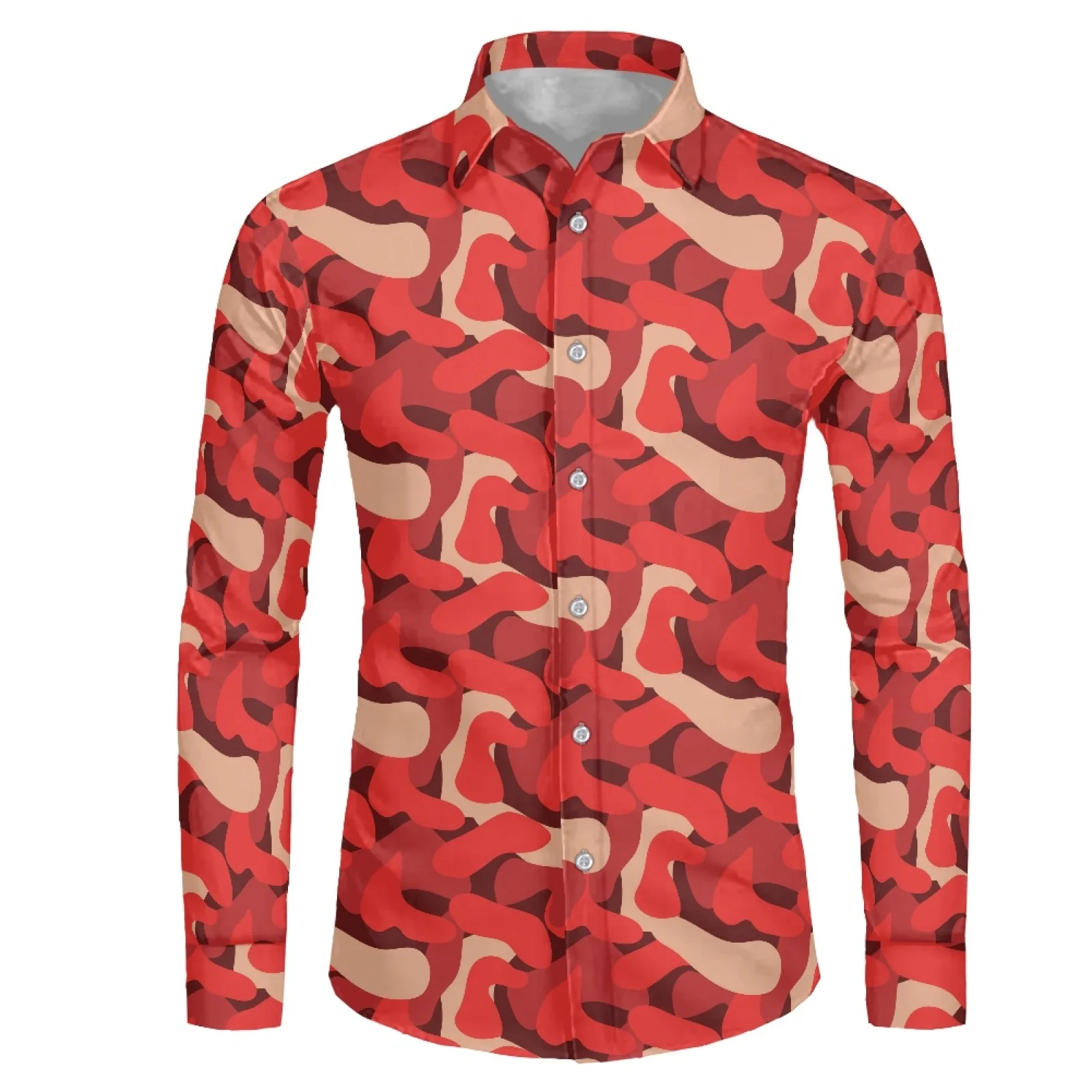 

Camouflage Pattern Shooting Gallery Trainee Training Clothing Fit Mens Smart Casual Dress Shirts Turn-down Collar Long Sleeve