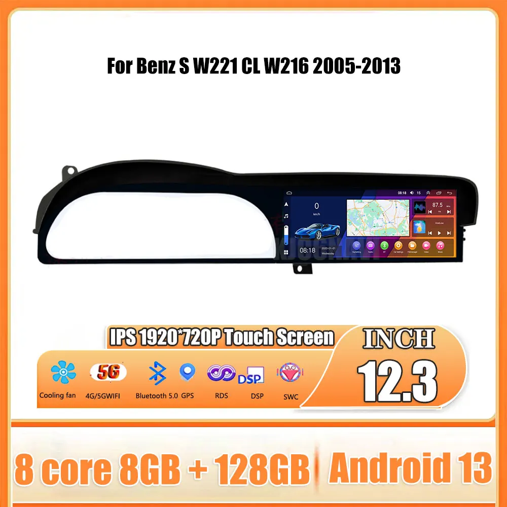 Android 13 ekran dotykowy 12.3 Cal dla Benz S W221 CL W216 2005-2013 akcesoria samochodowe Auto Carplay Monitor odtwarzacz multimedialny Radio