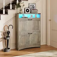 Rustic Gray Shoe Storage Cabinet, Slim Hidden Shoe Rack Organizer Cabinet, with 2 Flip Drawers & Open Storage & RGB Ligh 3