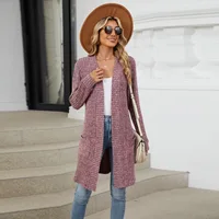 2025 Autumn Cross border Solid Color Casual Splicing Long Sleeve Cardigan for European and American Women's Clothing