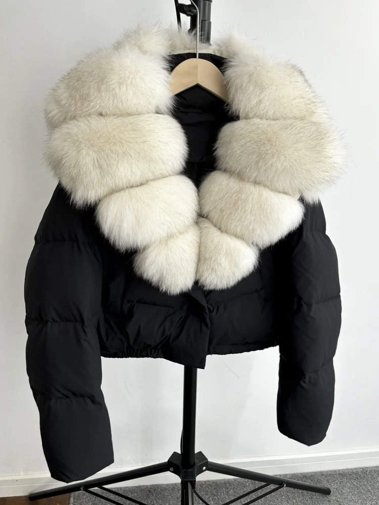 Janveny Big Natural Fox Fur Coat Women 2024 Autumn Winter Female Parkas 90% White Duck Down Jacket Feather Short Puffer Coat 5