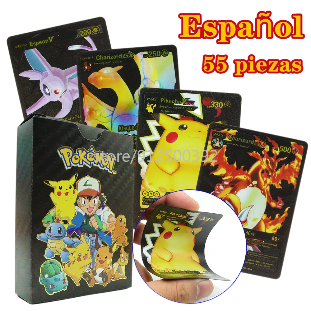 Anime pokemon raro cartões de metal v vmax 25th mewtwo charizard pikachu  arceus treinador lillie jogo