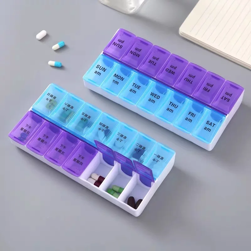 Enhanced Medication Organizer with 14 Compartments for Timely Morning and Afternoon Doses, Featuring Precise Preparation