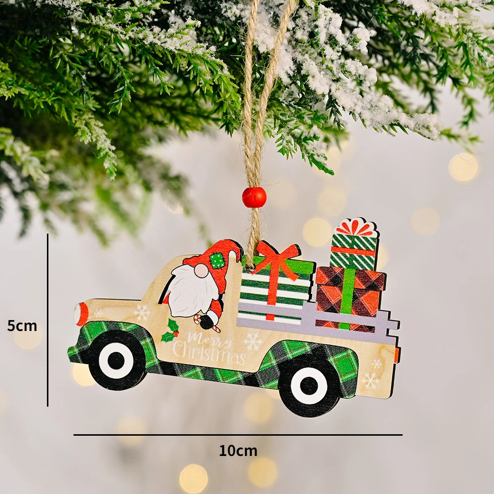 thumbnail image 1 of Colgante de madera de Navidad con patrón de coche de Papá Noel, adornos colgantes para árbol de Navidad, decoraciones navideñas para el hogar, regalo de Navidad, Año Nuevo 2023, 1 of 5