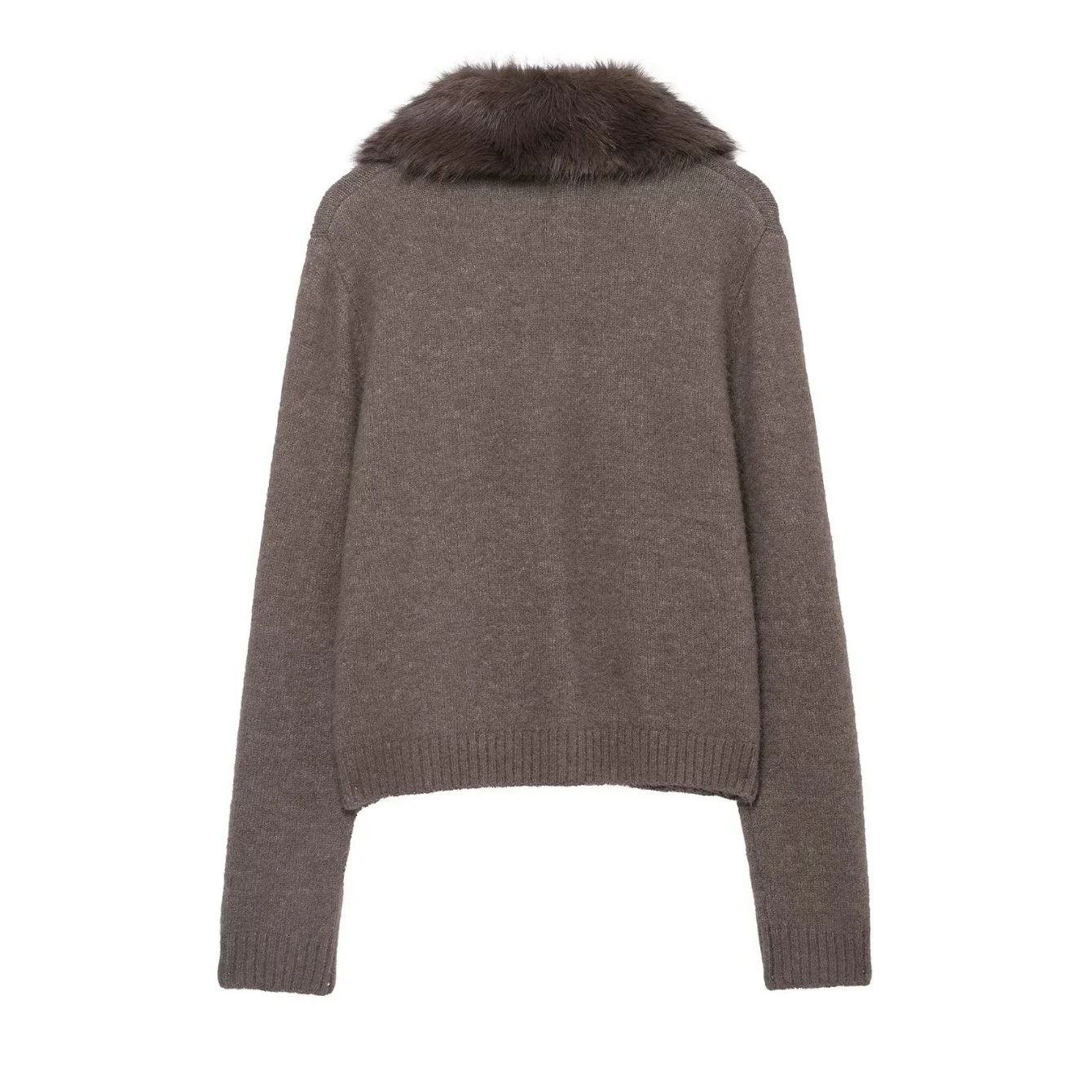 Women's Spring New With Fur Collar Knitted Cardigan Female Coffee Single Breasted Long Sleeved Jacket Casual Knitted Outerwear