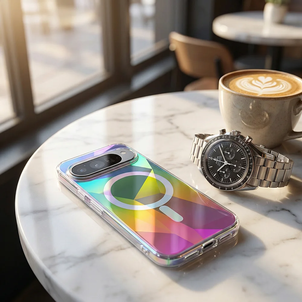 Colorful Magnetic Back Protective Case with Clear Rainbow Design
