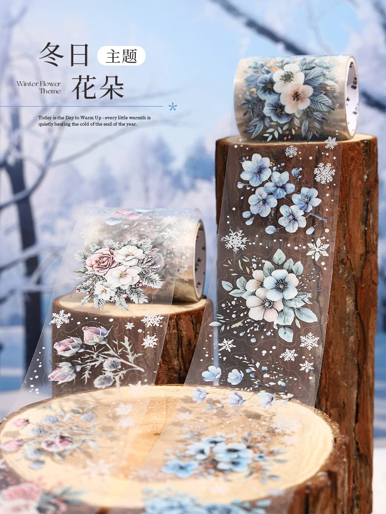 JIANQI 50mm * 2m PET Winter Pflanze Blumen Klebeband Aufkleber Dekorative Collage Kleber Diy Scrapbooking handgemachte Masking Tape – Detail 3