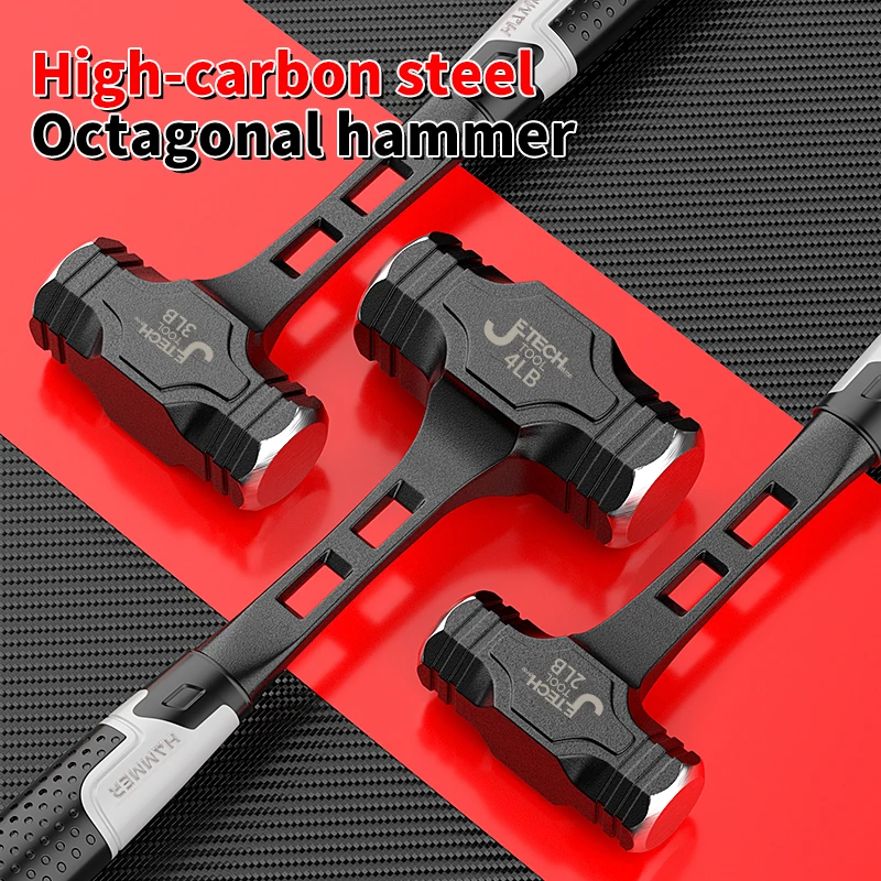 1 industrial octagonal hammer, 2/3/4 pounds, non-slip handle hammer, high carbon steel integrated hammer, professional masonry s 3