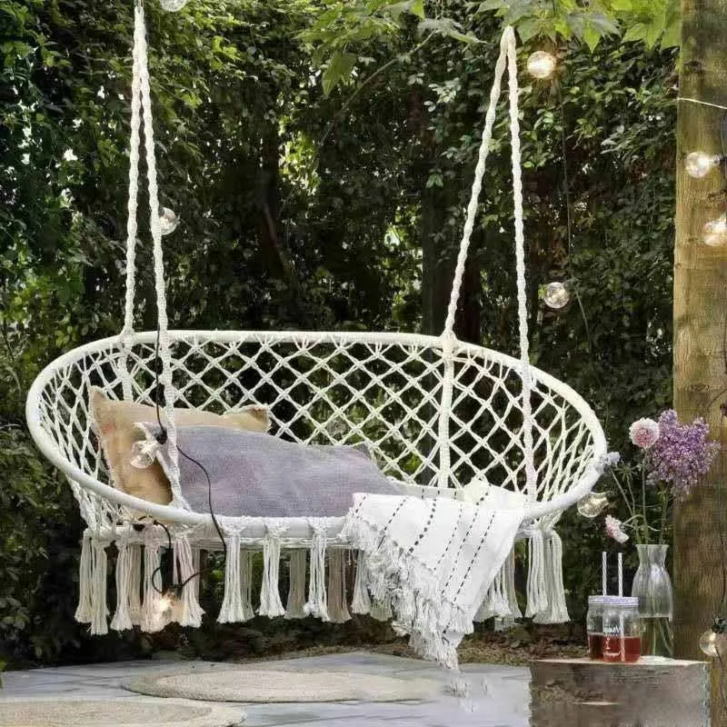 Hammock Chair Handmade Macrame Swing Chair with Hanging Hardware Kits, Bohemian Style Cotton Rope for outdoor 450lbs Capacity