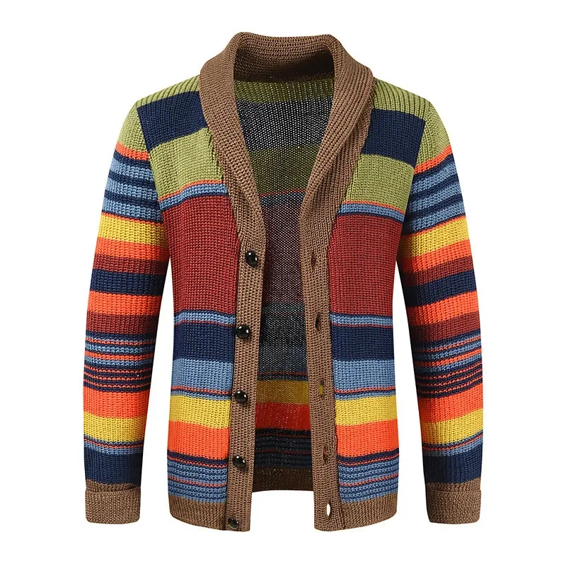 

Color Men's Knitted Sweater Spell Lapel Winter Autumn Cardigan New Jacket And