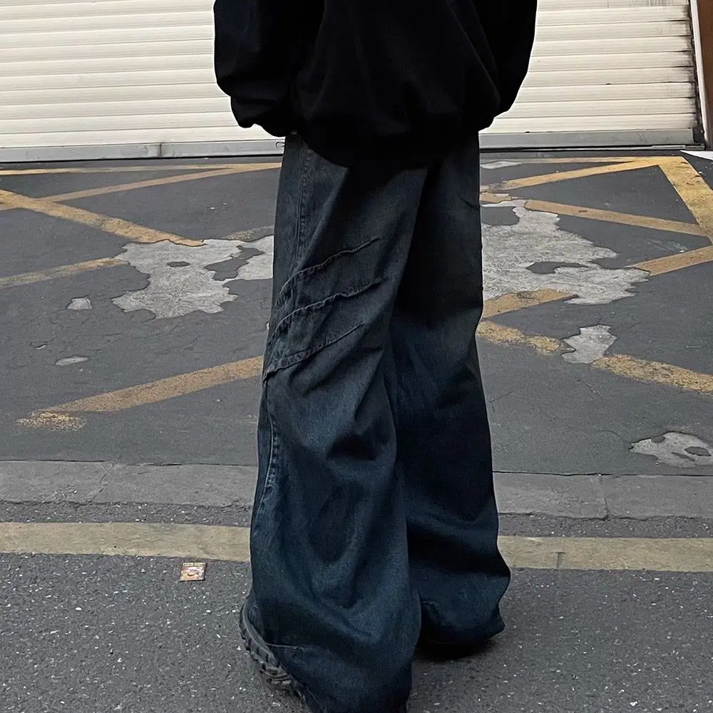 American Spring and Autumn Season Men and Women Trendy Personalized Straight Tube Washed Jeans Couple Wide Leg Casual Pants y2k 3