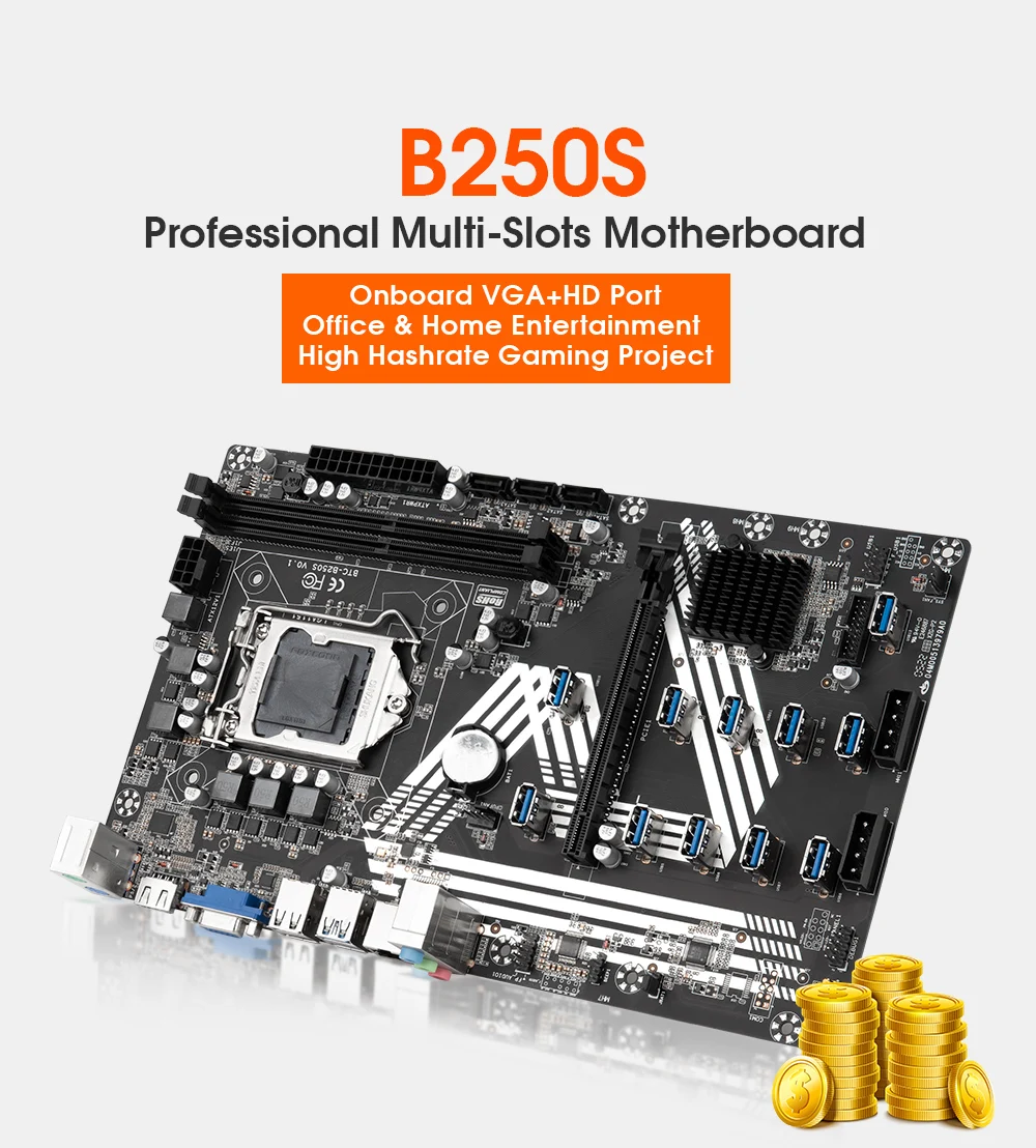 マイニング マザーボード (6 GPU) Mining Motherboard Mining Motherboard S37 with 8GB RAM and 128GB SSD DDR3