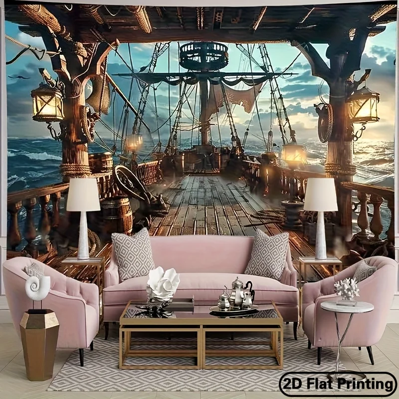 1 Stück, 2D-Flachbanner, Piratenschiff-Partybanner – Retro-Hintergrund im nautischen Stil, Geburtstag, Piraten-Themenparty, wsj – Detail 6