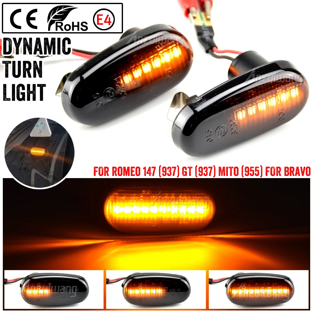 

For Alfa Romeo Mito 955 147 GT 937 Fiat Bravo 2 Dynamic LED Side Marker Lights Arrow Turn Signal Flashing Blinker Lamp 2Pcs