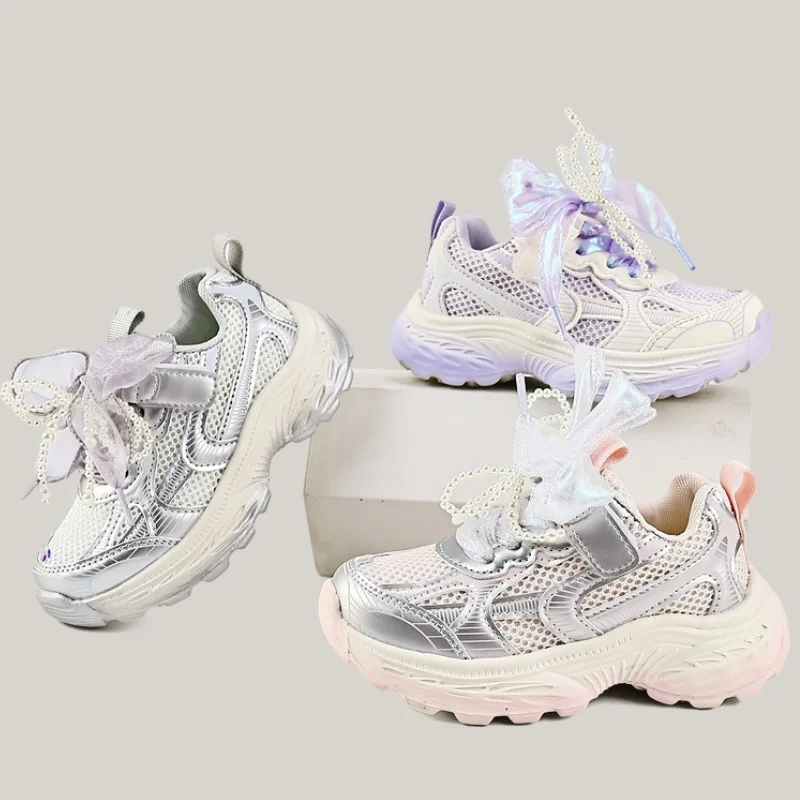 Fashion Tennis Shoes for Girls Children Casual Sport Sneakers Kids Mesh Breathable Lightweight Trainers Princess Shoe 26-38 5