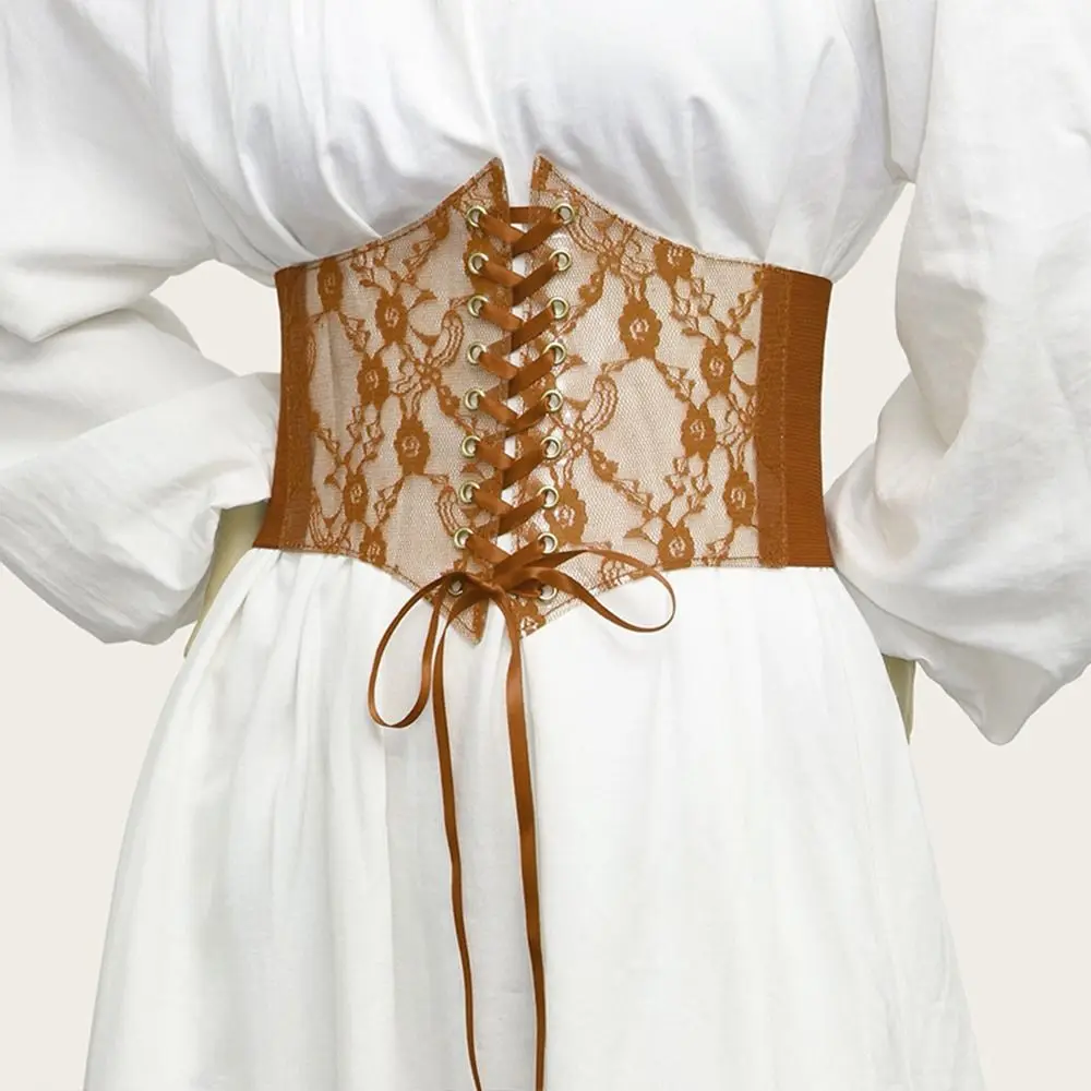 Breiter Spitzen-Korsettgürtel mit Blumenstickerei, dehnbarer Seiden-Elastikgürtel, PU-Leder DIY Schlankheitsgürtel – Detail 5