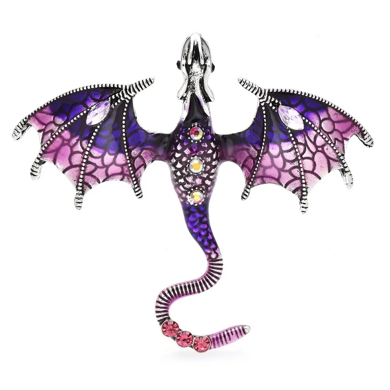 Wuli&baby Enamel Dragon Brooches For Women Men 6-color Rhinestone Flying Legand Animal Party Office Brooch Pins Gifts