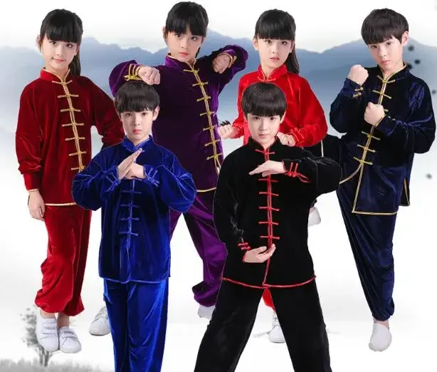 2024 Adult Children boy girl velvet Chinese traditional Wushu Costume Kimono clothing Kung Fu Suit Tai Chi Martial Art Uniform