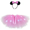 Girls Pink Mickey Tutu Skirts Baby Ballet Tulle Pettiskirts with White Polka Dots and Hairbow Kids Cosplay Party Costume Skirts
