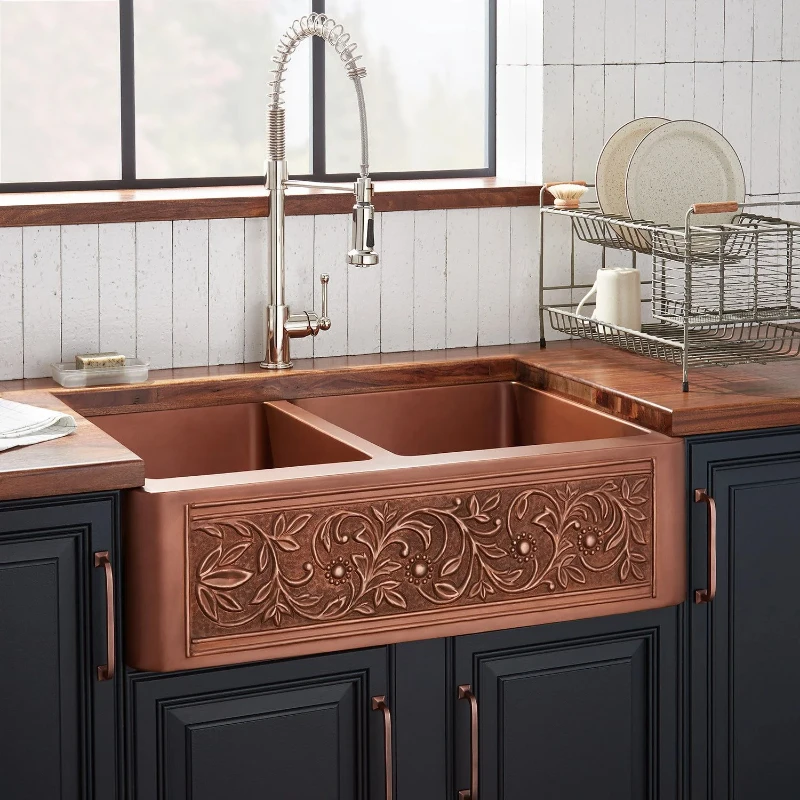 

Customized American Vintage Handmade Copper Kitchen Sink Dishwashing Sink Vegetable Washing Basin Undercounter Sink Washbasin