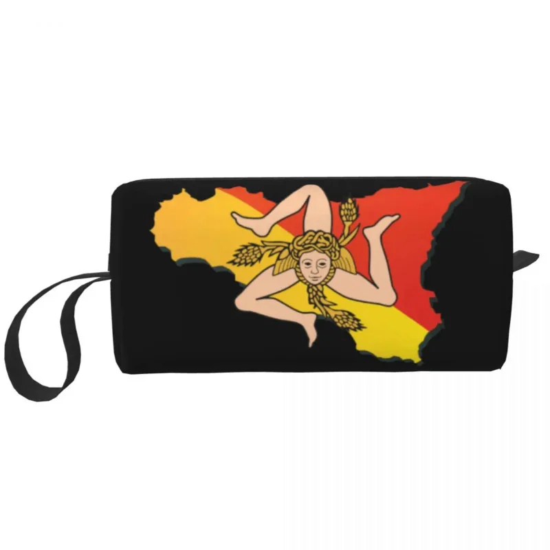 

Custom Sicily Sicilia Flag Map Travel Cosmetic Bag Women Italian Sicilian Pride Makeup Toiletry Beauty Storage Dopp Kit