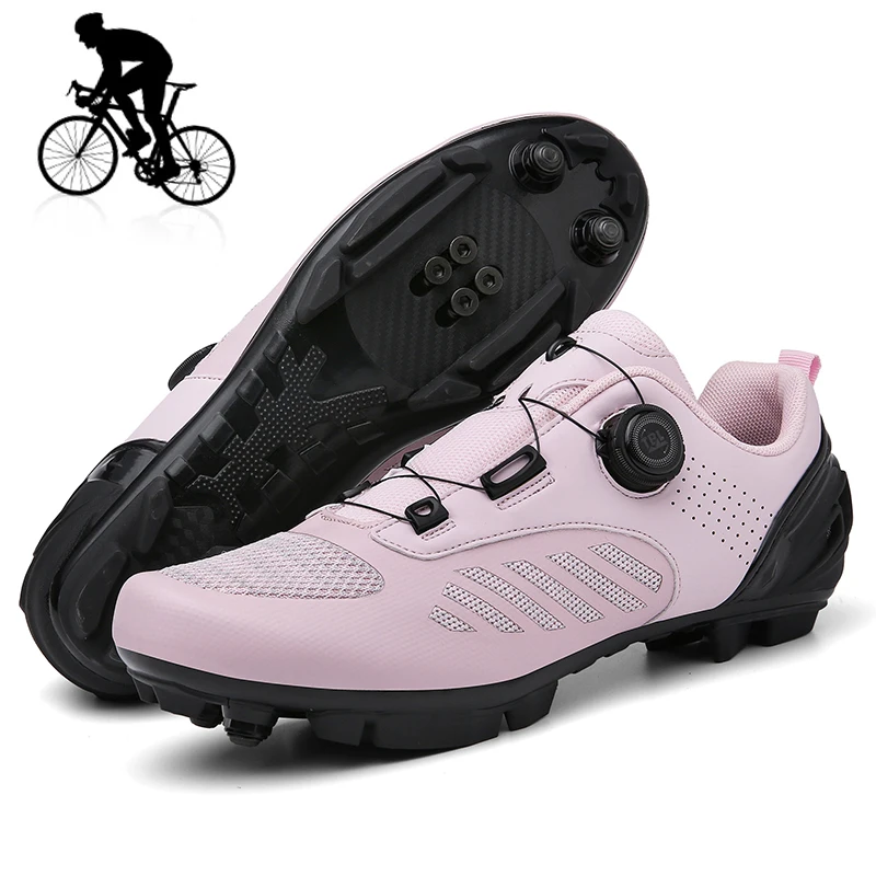 Mtb Cycling Shoes Woman Flat Pedal Shoes Bicycle Footwear Road Speed Cycling Sneaker Spd Cleat Shoe with Mountain Bike Shoe pink