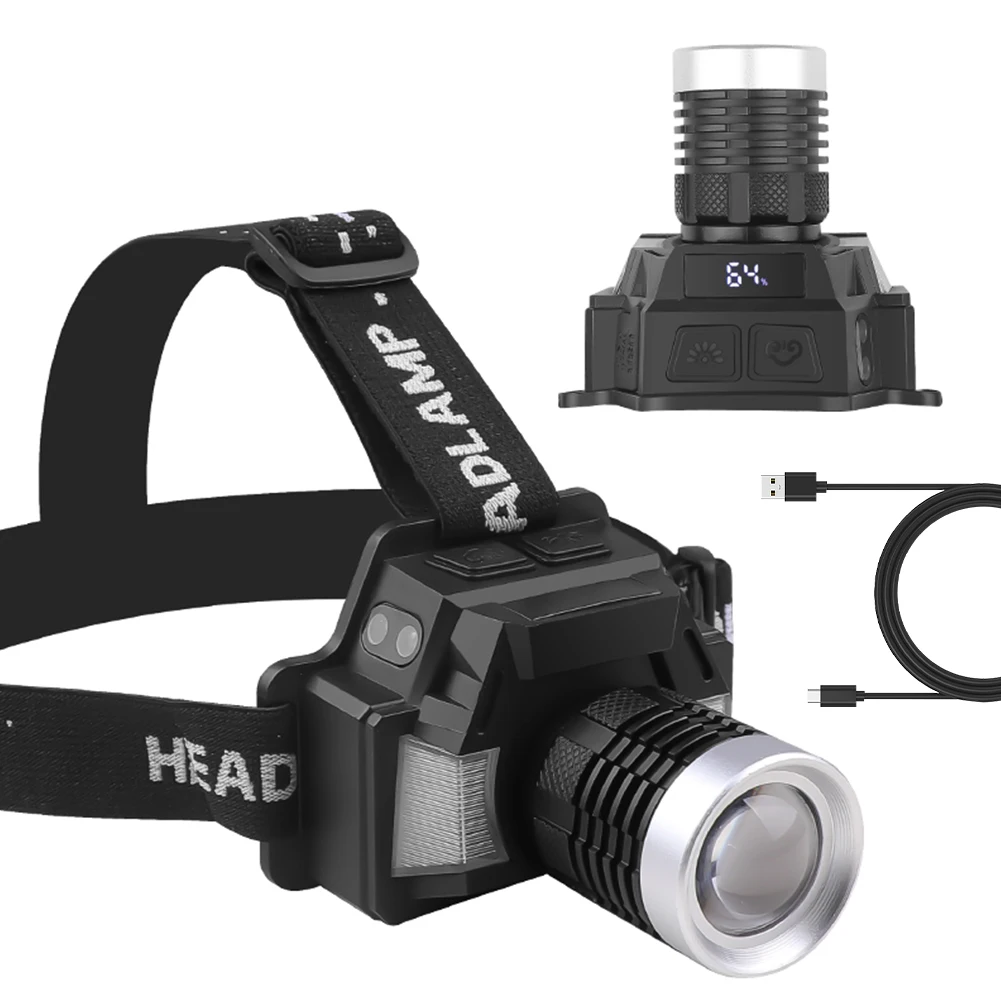 야외 캠핑 하이킹 낚시용 LED 헤드램프, 모션 센서 헤드 라이트, IPX4 방수 손전등, 6 가지 모드 작업 조명
