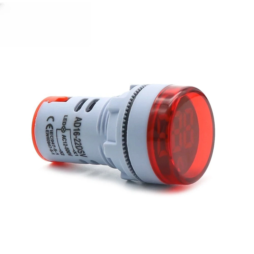 LED Digital Voltmeter 22mm Round LED Indicator Pilot Lamp AC 60-500V Volt Mini Voltage Tester Meter Monitor Power