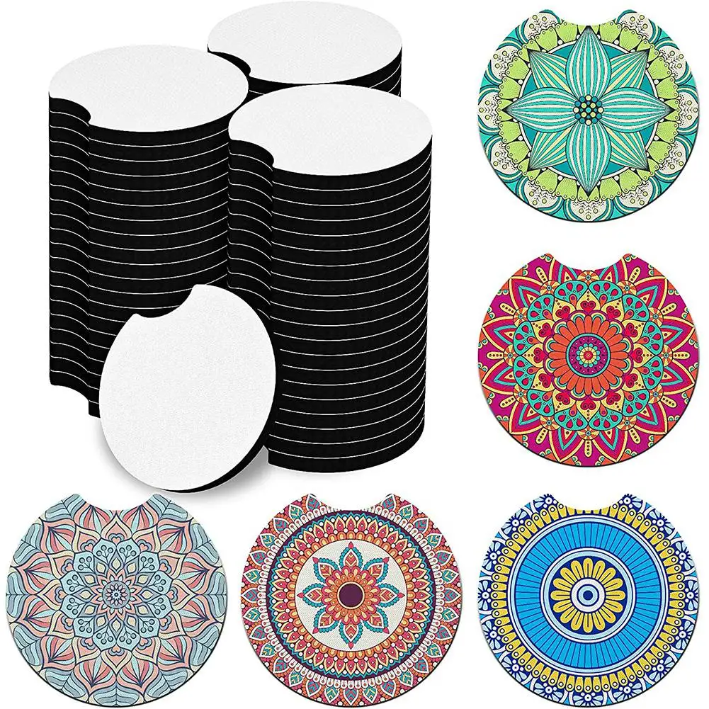 

60 Pcs of Sublimation Blank Car Coaster DIY Craft Hot Pressing Car Cup Holder for Beverage Water Absorption Auto Parts