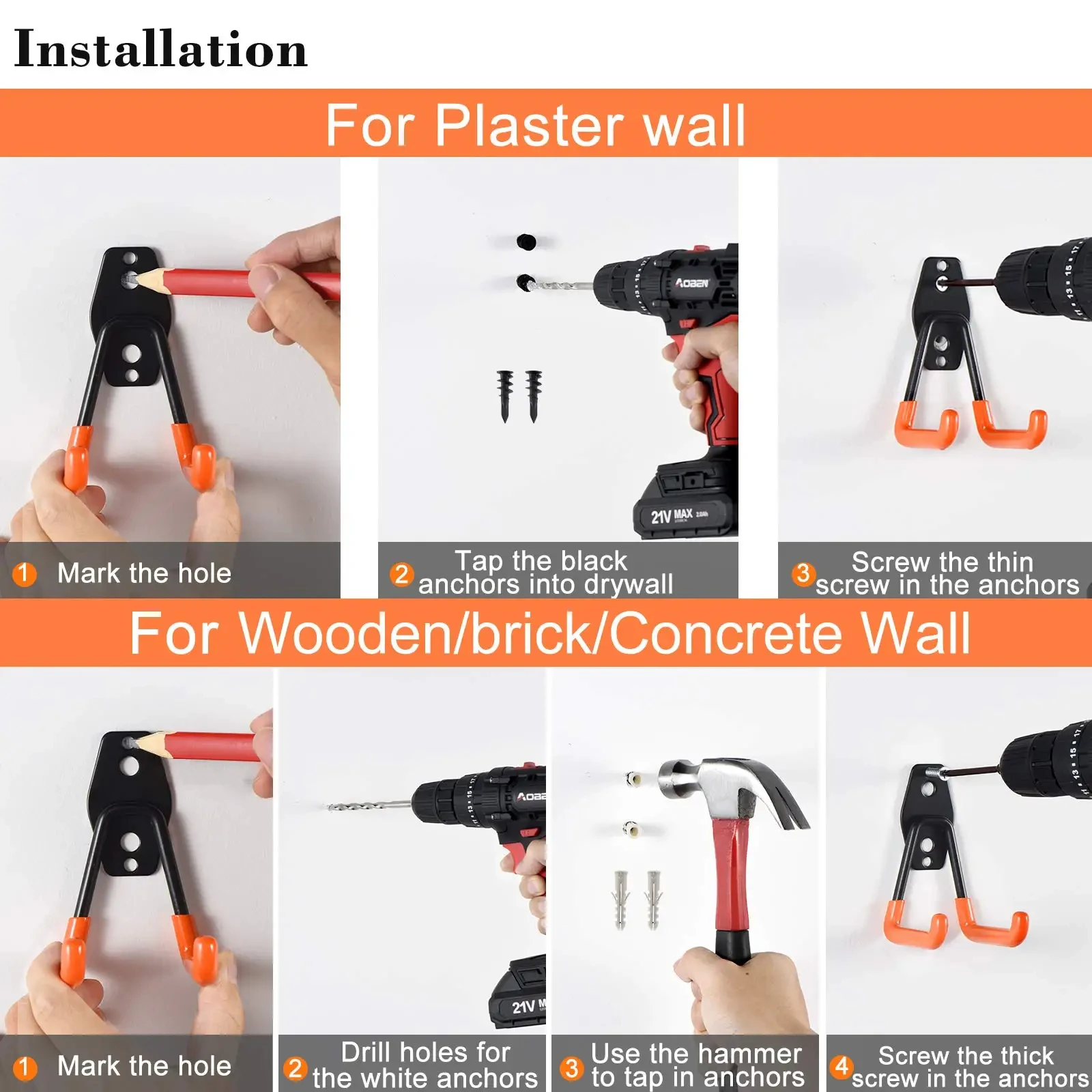 Wall Mount Hooks 1PC Heavy Duty Metal Hook Garage Organizer Wall Mount Bicycle Hanger Hooks Wall Mount Anti-slip Storage Hook Garage Storage Tool