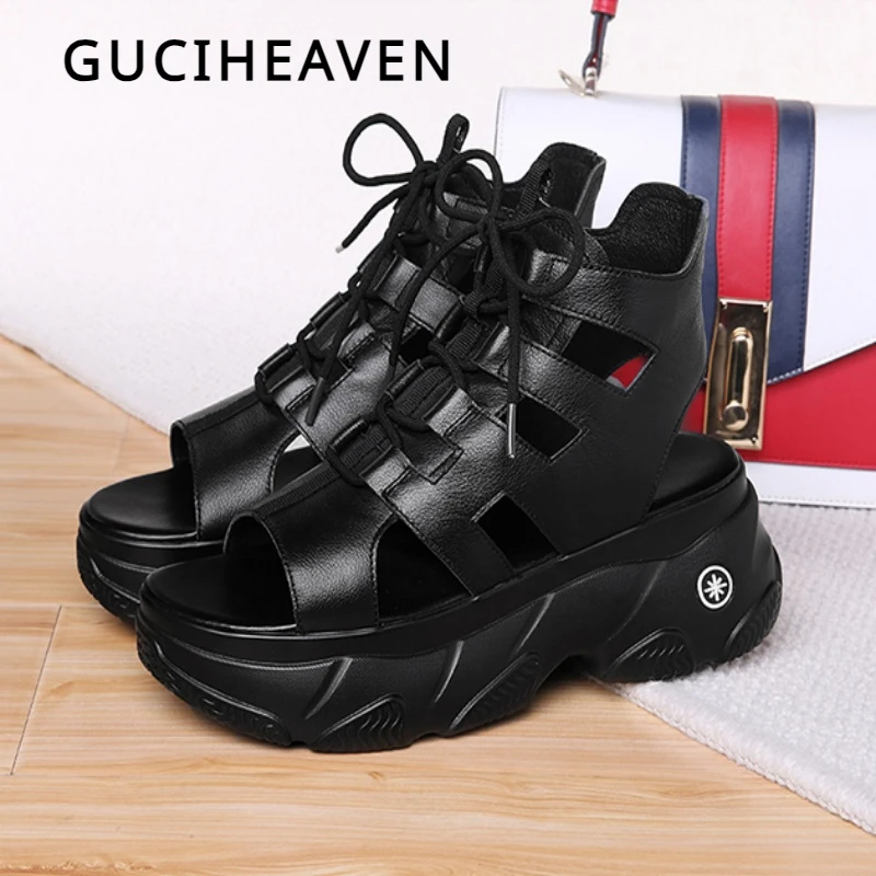 

Guciheaven 2023 summer new women's high quality sandals wedges Roman shoes Black casual platform beach shoes