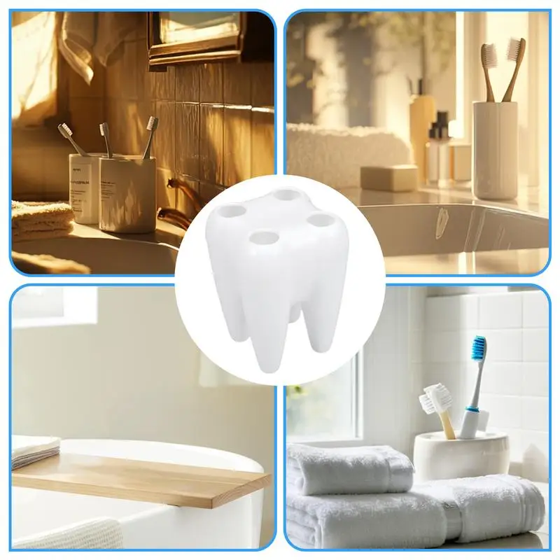 creative cartoon White Toothbrush Holder Stylish Tooth Shape Toothbrush Storage Desktop Accessories 4 Hole Stand