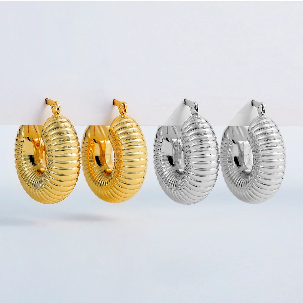 Stainless Steel Round Chunky Hoop Earrings for Women Textured Thick Hoops Statement Ear Buckle Lightweight Fashion Jewelry Gift 4 Stainless Steel Round Chunky Hoop Earrings for Women Textured Thick Hoops Statement Ear Buckle Lightweight Fashion Jewelry Gift - Image 4