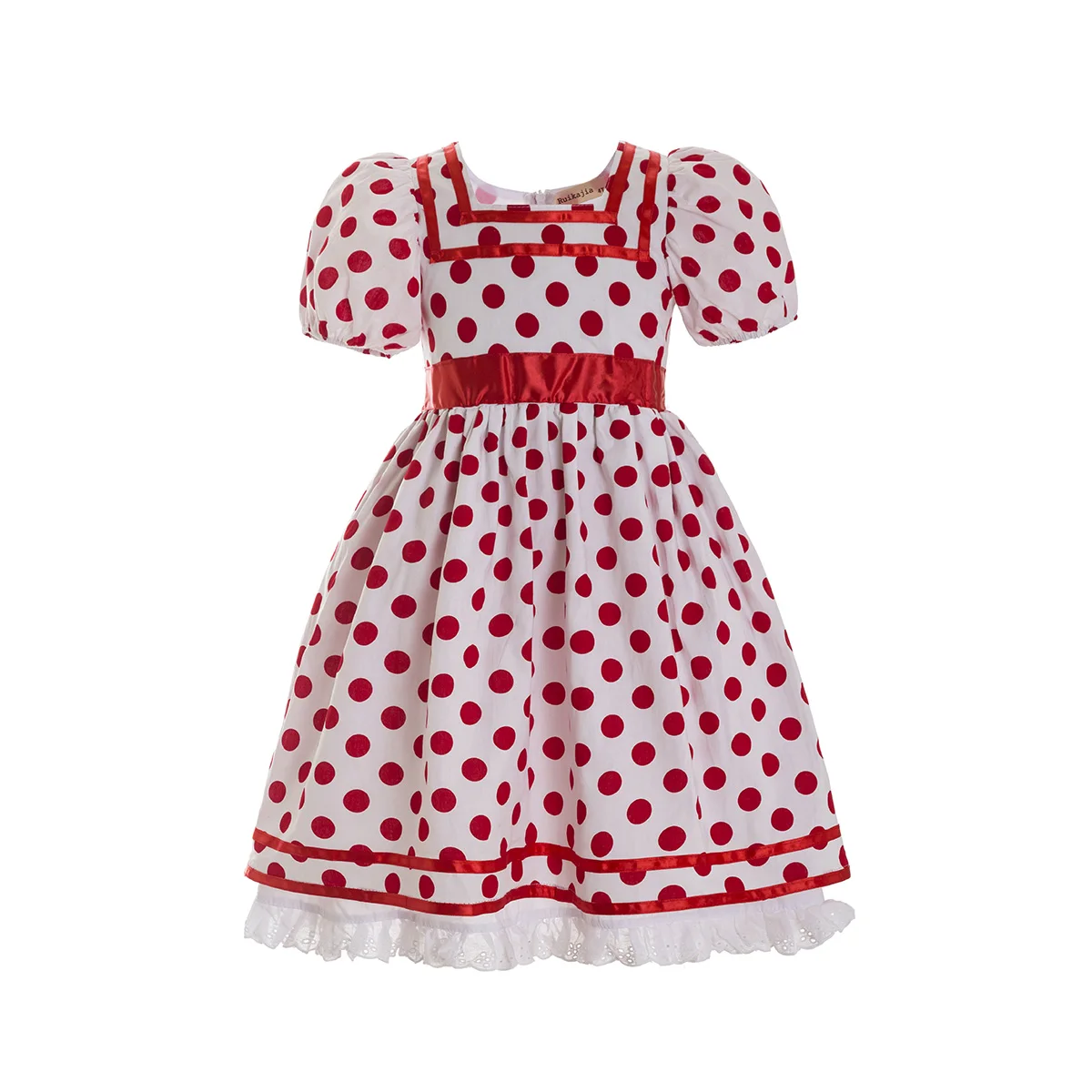 White & Red Polka Dot Shirley Temple Baby Doll Style Short Puffy Sleeve Dress Infant Baby Toddler Girl, Shirley Temple Costume