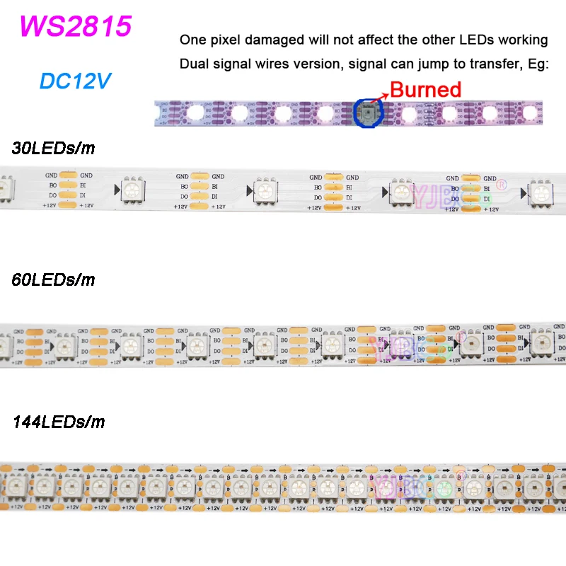 1~5m addressable pixel 5050 RGB WS2815 LED Strip 30/60/74/96/144 leds/m similar WS2812B WS2811 IC Magic Light Tape IP30/65/67 5V