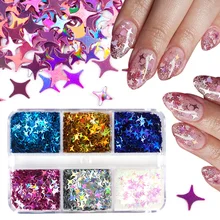 

Holographic Star Nail Art Sequins Laser Four Pointed Star Flake Glitter Manicure Decorative Accessory Set For 3D Gel Nail Design