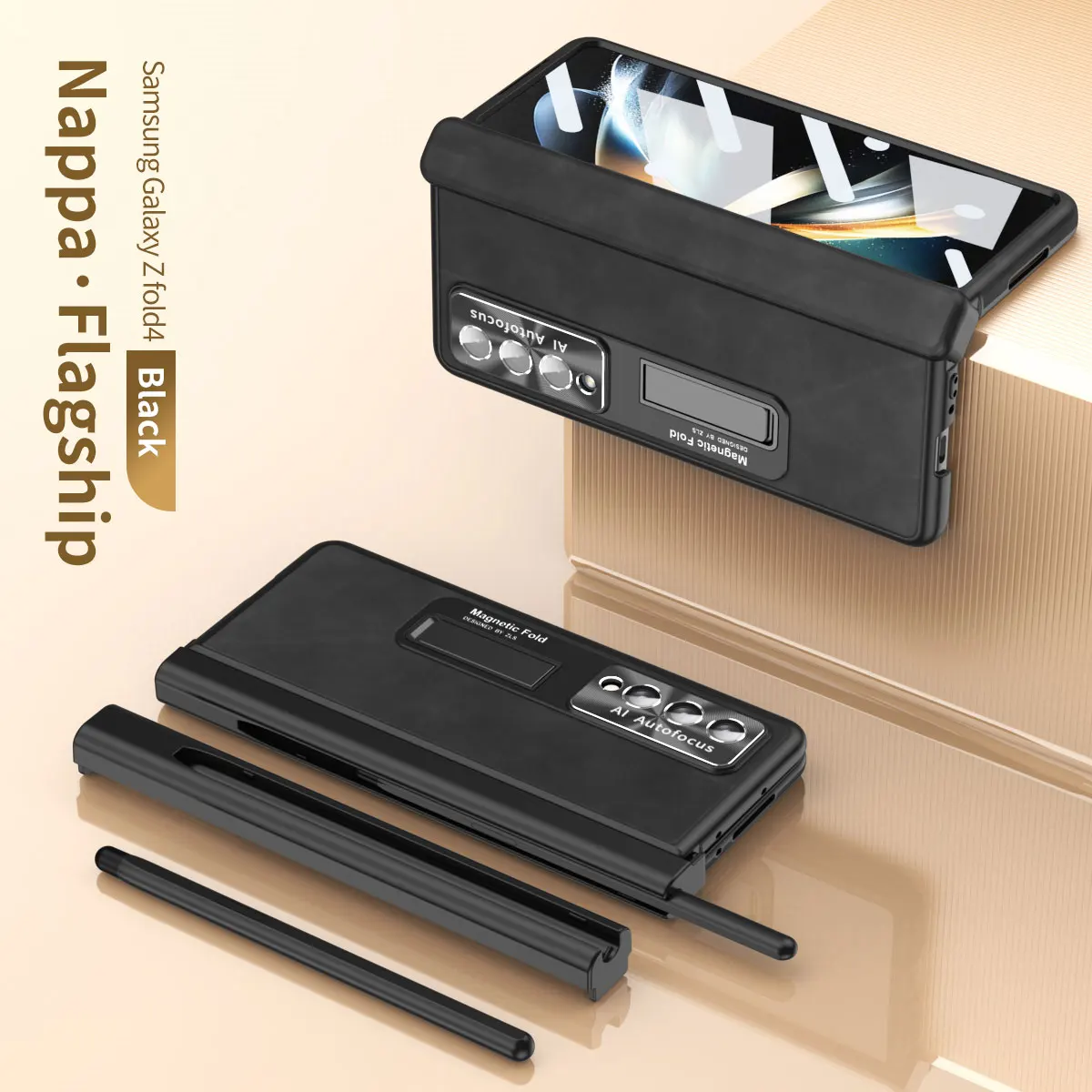 

Nappa Flagship Leather Case for Samsung Galaxy Z Fold 4 Two Hinge Protective Pen Slot Cover For Samsung Z Fold 3 Kickstand Case
