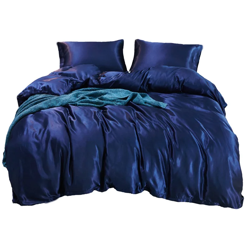

Silky Satin Duvet Cover Set Sapphire Blue Bedding Set Comforter Cover Withe Pillowcase Bedclothes UK Single Double Bed Linen Set
