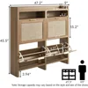 Large Rattan Shoe Storage Cabinet with 4 Flip Drawers & 2 Open Storages – Hidden Slim Shoe Organizer for Entryway, Large Tableto 2