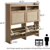 Large Rattan Shoe Storage Cabinet with 4 Flip Drawers & 2 Open Storages – Hidden Slim Shoe Organizer for Entryway, Large Tableto 2