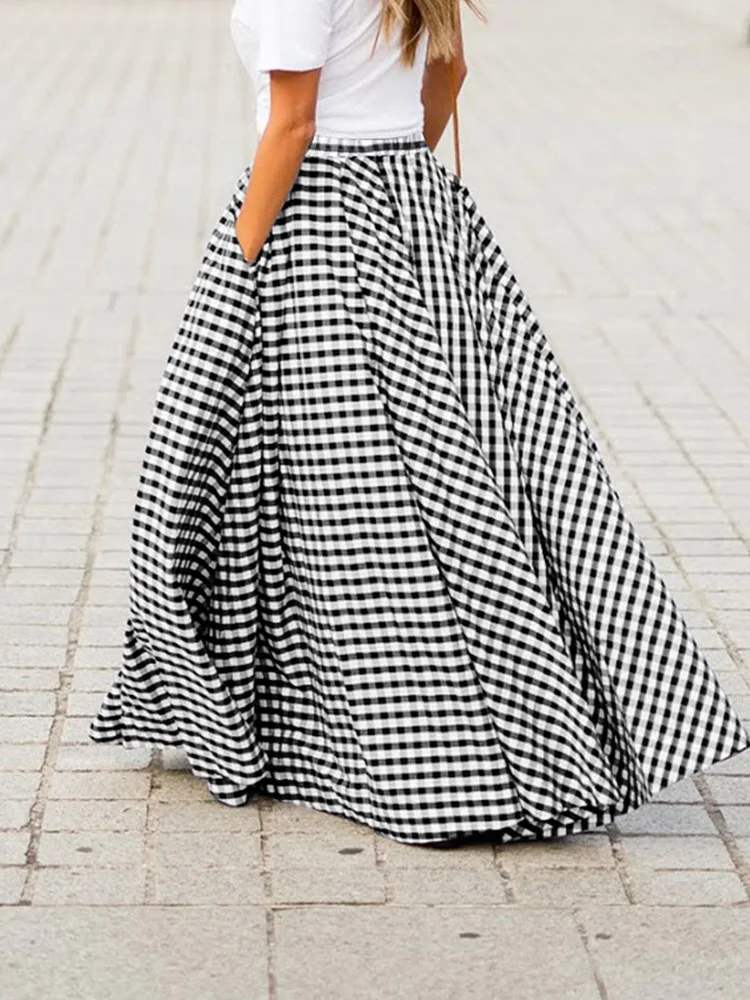 Moda Feminina Assimétrico Saias Zanzea Verão Xadrez Maxi Longas Casual Cintura Elástica Feminino ol Vintage A-line 2022 8 Home & Garden