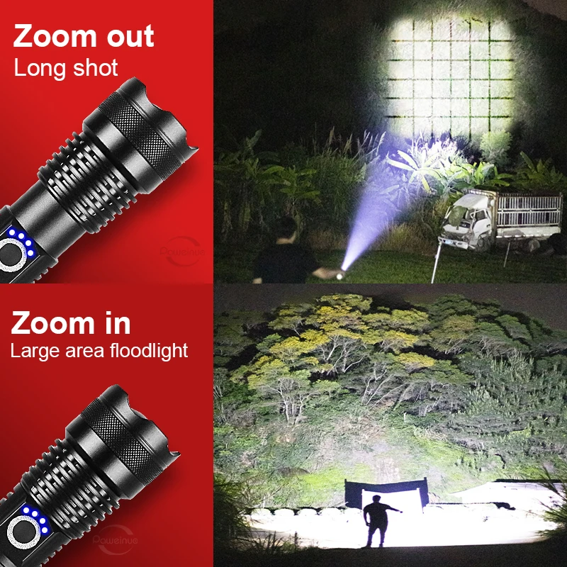 Acheter Lampe de poche ultra-lumineuse de 99 000 lumens, batterie intégrée de grande capacité, torche rechargeable, zoom, lanterne d'extérieur étanche