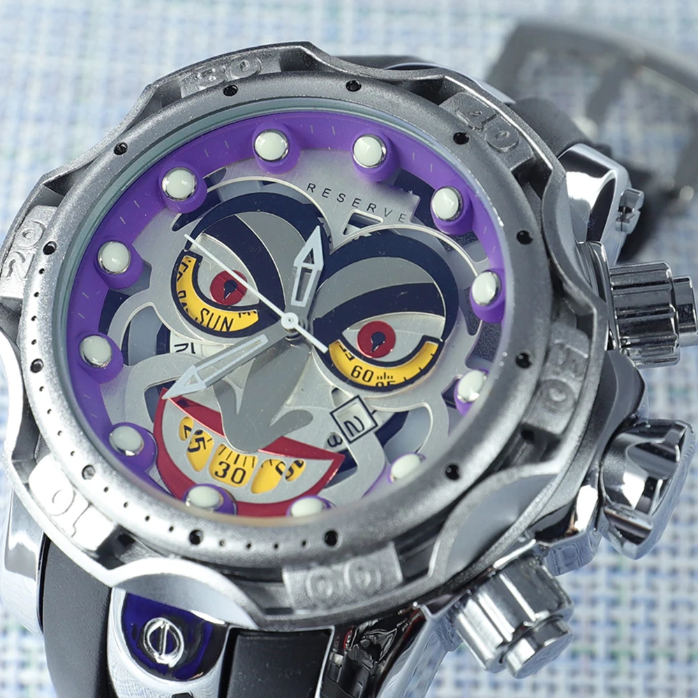 

Undefeated Reserve AAA Original Silver Watches Men Big Dial Invincible Sport Watch Rubber Strap Steel Clock Relogio Masculino