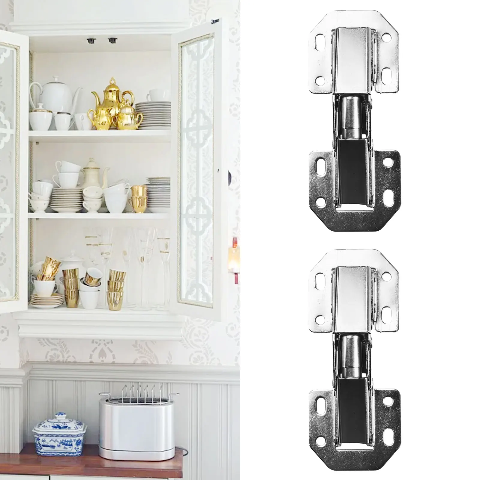 

2pcs Cabinet Cupboard Door Hinges 10.5x4.3cm 90 Degree Cupboard Door Hinge Easy Mount Kitchen Cabinet Practical